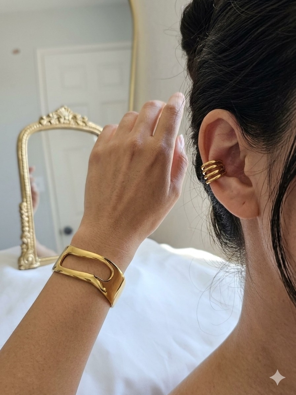 The Dallas Liquid Wave & Multi-Row Ear Cuff Set - 18K Gold PVD Waterproof Combo